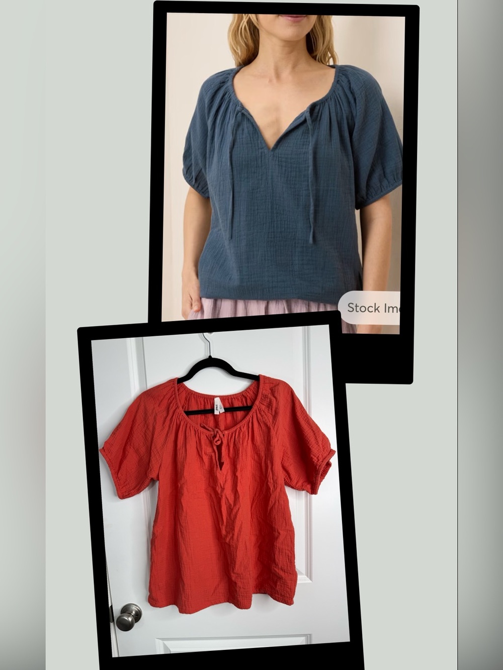 PACT Organic Cotton Double Gauze Puff Sleeve Keyhole Top Rust Small